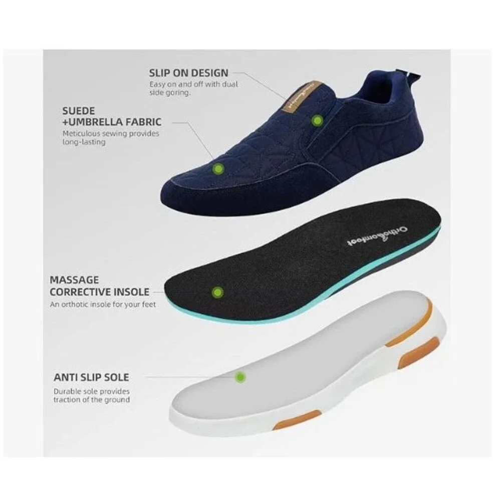 Men’s Orthopedic Slip On Loafers Walking Shoes Arch Support Blue Size 12